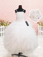 Shining White Zipper Juniors Party Dress Beading and Lace and Ruffles Sleeveless Floor Length