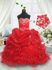 Fitting Sleeveless Beading and Ruffled Layers and Sequins and Pick Ups Lace Up Little Girl Pageant Gowns