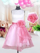 Popular Scoop White and Pink And White Organza Zipper Flower Girl Dresses for Less Sleeveless Mini Length Hand Made Flower