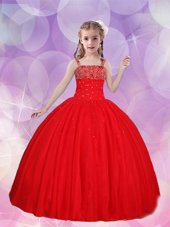 Admirable Red Straps Lace Up Beading Kids Pageant Dress Sleeveless