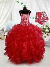 Customized Floor Length Ball Gowns Sleeveless Red Party Dress Lace Up