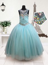 Dynamic Aqua Blue Zipper Scoop Beading Womens Party Dresses Tulle Sleeveless