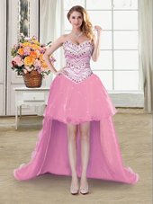 Smart Pink Sleeveless Beading High Low