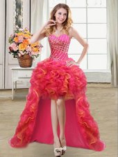 Custom Designed Sleeveless Beading and Ruffles Lace Up Evening Dress