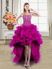 Ideal Fuchsia Sleeveless Organza Lace Up Celebrity Dresses for Prom and Party