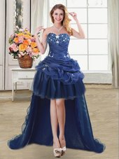 Navy Blue Prom Dresses Prom and Party and For with Beading and Appliques and Pick Ups Sweetheart Sleeveless Lace Up