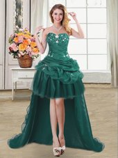 Wonderful Dark Green Lace Up Sweetheart Beading and Appliques and Pick Ups Organza Sleeveless
