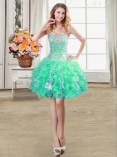 Sweetheart Sleeveless Tulle and Lace Cocktail Dresses Beading and Lace and Sequins Lace Up