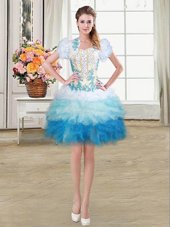 Multi-color Ball Gowns Sweetheart Sleeveless Organza Mini Length Lace Up Beading and Appliques and Ruffles Party Dress for Girls