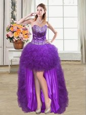 Free and Easy Mini Length Eggplant Purple Evening Dress Sweetheart Sleeveless Lace Up