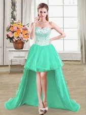 Gorgeous High Low Turquoise Celebrity Dresses Organza Sleeveless Beading