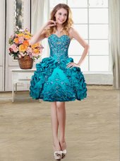 Dramatic Teal Ball Gowns Organza and Taffeta Sweetheart Sleeveless Beading and Embroidery and Pick Ups Mini Length Lace Up Teens Party Dress