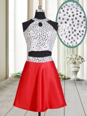White And Red Halter Top Neckline Beading Cocktail Dresses Sleeveless Criss Cross