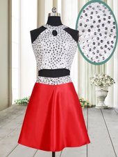 White And Red Halter Top Neckline Beading Cocktail Dresses Sleeveless Criss Cross