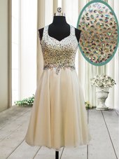 Stunning Straps Straps Champagne Side Zipper Cocktail Dress Beading Sleeveless Knee Length