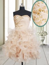 Champagne Lace Up Casual Dresses Beading and Ruffles Sleeveless Mini Length