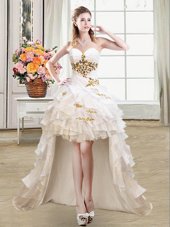 High Low Lace Up Celeb Inspired Gowns White and In for Prom and Party with Beading and Ruffles