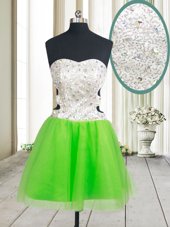 Stylish Tulle Zipper Cocktail Dresses Sleeveless Mini Length Beading and Sequins