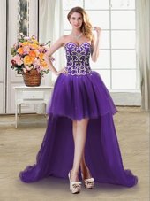 Tulle Sweetheart Sleeveless Lace Up Beading and Sequins Celebrity Prom Dress in Purple