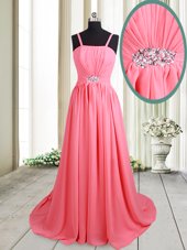 Flirting Straps Straps Sleeveless Brush Train Lace Up Beading Prom Evening Gown