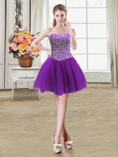 Vintage Ball Gowns Cocktail Dresses Purple Strapless Tulle Sleeveless Mini Length Lace Up