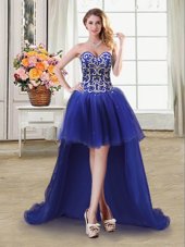 Royal Blue Lace Up Sweetheart Beading and Sequins Hoco Dress Tulle Sleeveless
