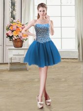 Sleeveless Mini Length Beading Lace Up Juniors Party Dress with Teal