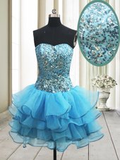 Baby Blue Zipper Cocktail Dresses Sequins Sleeveless Mini Length