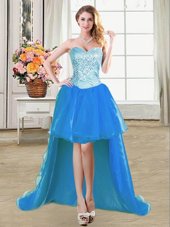 Inexpensive Sleeveless Lace Up Floor Length Beading Prom Homecoming Dress