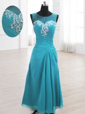 Scoop Teal Sleeveless Chiffon Lace Up for Prom and Party