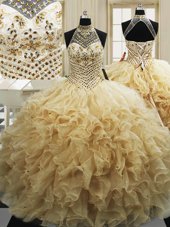 Tulle Sleeveless With Train Quinceanera Gowns Sweep Train and Beading and Ruffles