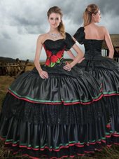 High End One Shoulder Taffeta Sleeveless With Train Vestidos de Quinceanera Sweep Train and Embroidery