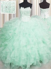 Scalloped Visible Boning Floor Length Ball Gowns Sleeveless Apple Green Quinceanera Dresses Lace Up
