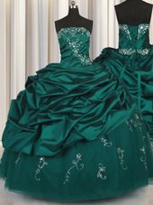 Luxury Beaded Bust Teal Sweet 16 Dresses Military Ball and Quinceanera and For with Beading and Ruffles Sweetheart Sleeveless Lace Up
