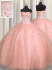 Puffy Skirt Watermelon Red Sweetheart Zipper Beading and Appliques Quinceanera Dresses Sleeveless