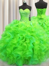Ball Gowns Sweet 16 Quinceanera Dress Green Sweetheart Organza Sleeveless Floor Length Lace Up