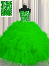 Modest Sleeveless Lace Up Floor Length Beading and Pick Ups 15th Birthday Dress