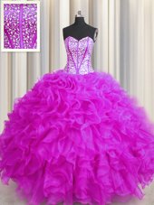 Fabulous Visible Boning Sleeveless Organza Lace Up Quince Ball Gowns for Military Ball and Sweet 16 and Quinceanera