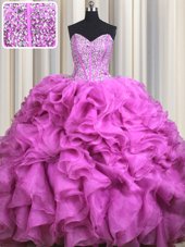 Luxurious Visible Boning Two Tone Ball Gowns 15 Quinceanera Dress Multi-color Sweetheart Organza Sleeveless Floor Length Lace Up
