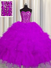 See Through Cap Sleeves Brush Train Zipper With Train Beading and Appliques Sweet 16 Dresses