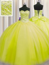 Comfortable Visible Boning Bling-bling Sleeveless Brush Train Beading Lace Up Ball Gown Prom Dress