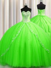 Latest Lace Up Sweetheart Beading Vestidos de Quinceanera Tulle Sleeveless Brush Train