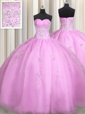 Smart Lilac Sleeveless Beading and Appliques Floor Length Sweet 16 Dress