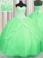 Fashionable Sleeveless With Train Beading and Appliques Lace Up Quinceanera Gown with Brush Train