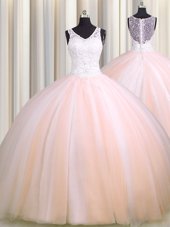 Noble See Through Back Zipple Up Sleeveless Brush Train Beading and Appliques Zipper Quinceanera Gowns