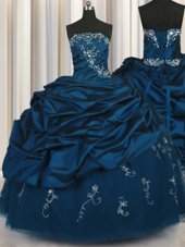Dramatic Teal Sleeveless Beading and Appliques and Embroidery and Pick Ups Floor Length Vestidos de Quinceanera