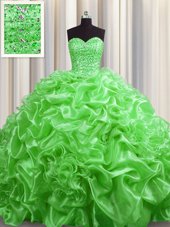 With Train Sweet 16 Dress Organza Court Train Sleeveless Beading and Pick Ups