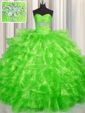 Sleeveless Lace Up Floor Length Beading and Ruffled Layers Quinceanera Dress
