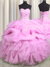 New Style Pick Ups Visible Boning Ball Gowns Quinceanera Dress Lilac Sweetheart Organza Sleeveless Floor Length Lace Up