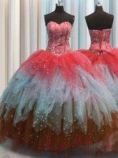 Visible Boning Sweetheart Sleeveless Lace Up Quinceanera Gown Multi-color Tulle